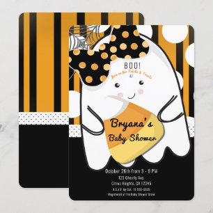 Boo Cute Girl Ghost Halloween Kids Baby Shower Invitation