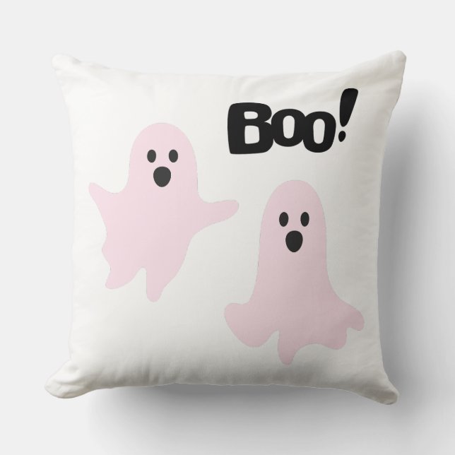 Boo Cute Halloween Pink Ghosts Spooky Cushion (Front)
