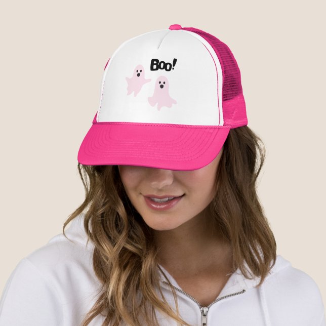 Boo Cute Halloween Pink Ghosts Spooky Trucker Hat (In Situ)