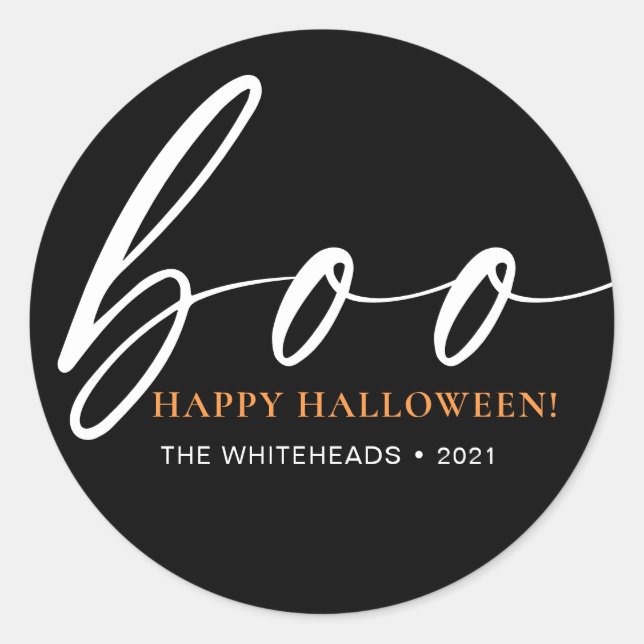 Boo Cute Happy Halloween Black Classic Round Sticker (Front)
