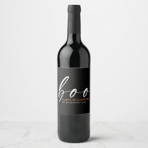Boo Cute Happy Halloween Black Wine Label