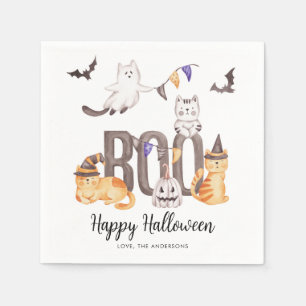 Boo Cute Happy Halloween Cats Ghosts Kid's Party Napkin