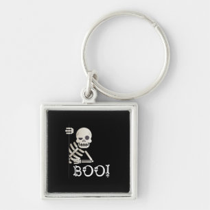 Boo! Cute Hiding Peekaboo Scary Kids Halloween Ske Key Ring