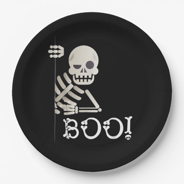 Boo! Cute Hiding Peekaboo Scary Kids Halloween Ske Paper Plate (Front)
