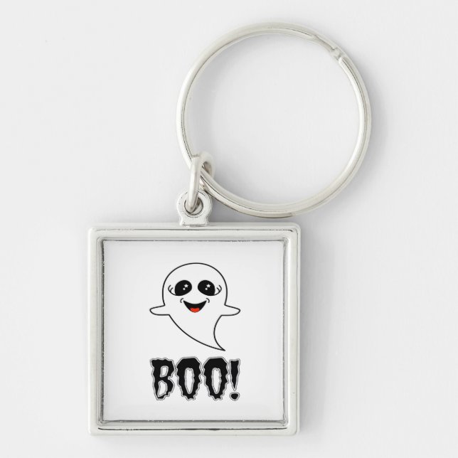 Boo! Cute Little Halloween By Lucas Retro Classic Key Ring (Front)