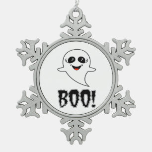 Boo! Cute Little Halloween By Lucas Retro Classic Snowflake Pewter Christmas Ornament