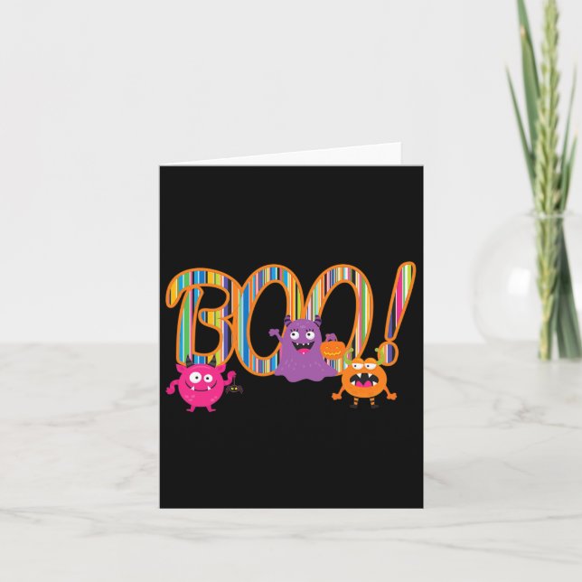 Boo! Cute Monsters Funny Whimsical Halloween  Card (Front)