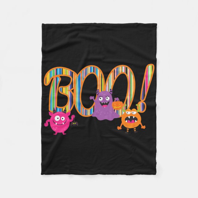 Boo! Cute Monsters Funny Whimsical Halloween  Fleece Blanket (Front)