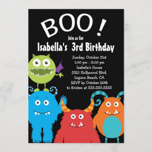 Boo Cute Monsters Kids Birthday Party Invitation
