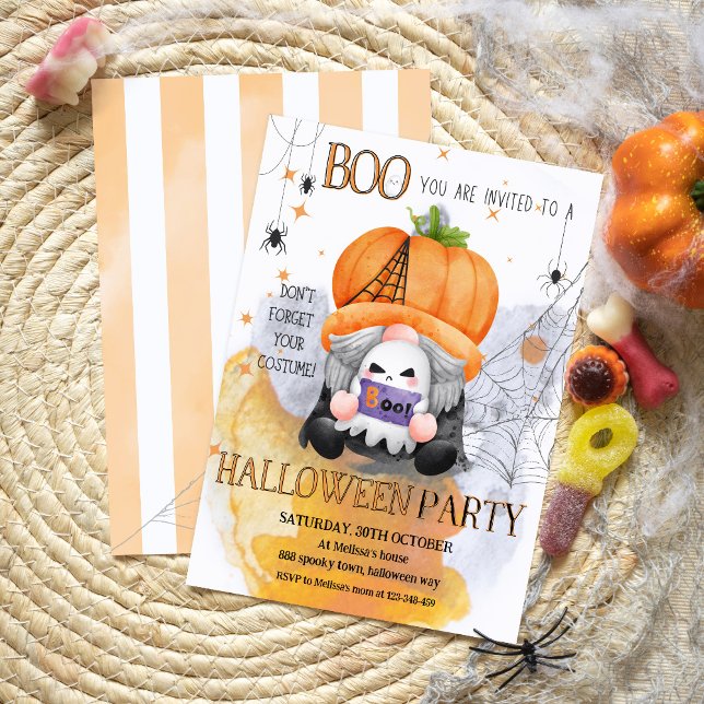 BOO cute orage gnome spooky kids halloween party Invitation (Creator Uploaded)