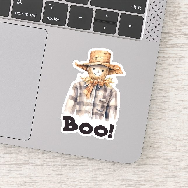 Boo! Cute Scarecrow Autumn Fall Season Sticker (Detail)