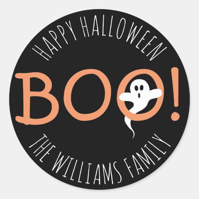 BOO! Cute Scary Ghost Happy Halloween Party Favour Classic Round Sticker (Front)