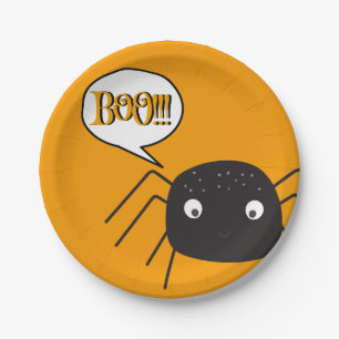 Boo!, cute spider pumpkin orange paper plate