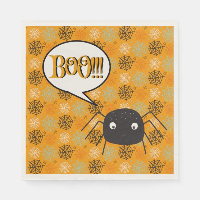 Boo!, cute spider & spider- web patterned napkin (Front)