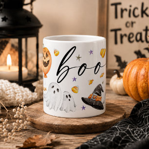 Boo Cute Watercolor Halloween Ghost Pumpkin Coffee Mug