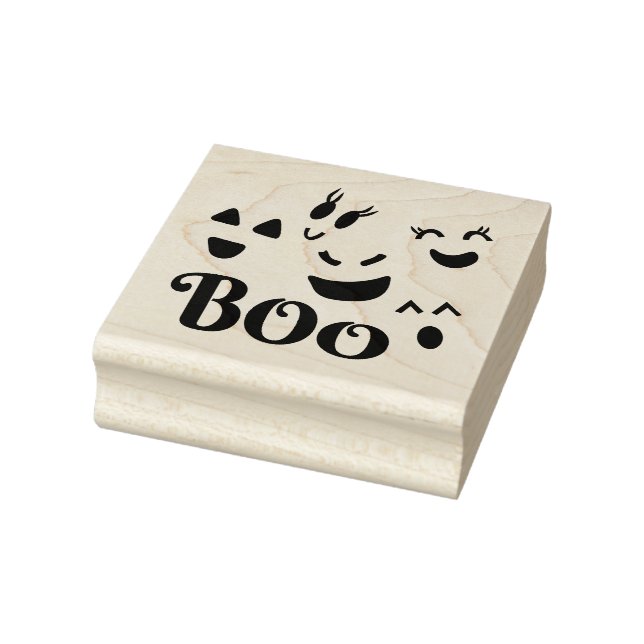 Boo Cute Whimsical Halloween Ghost Face Rubber Stamp (Stamp)