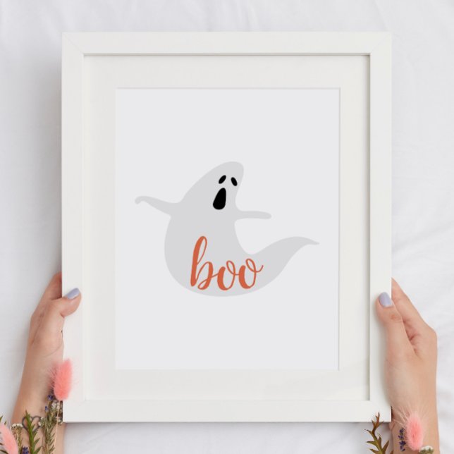 Boo. Cute white orange ghost. Halloween kids party Poster (Creator Uploaded)