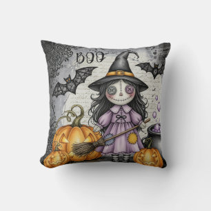 Boo & Cute Witch and lanterns Cushion