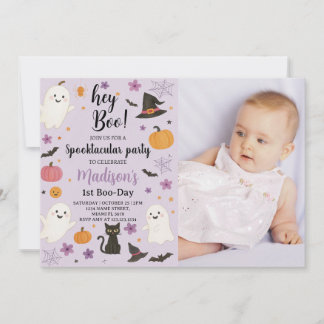 Boo Day 1st Birthday Invitation | Cute Ghost Hey