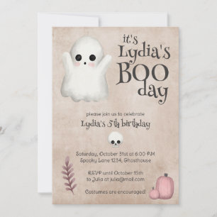 Boo Day Kawaii Ghost Halloween Birthday Invitation