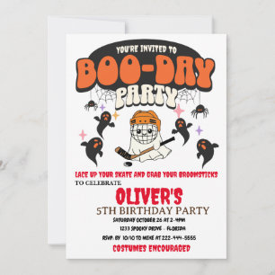 BOO-DAY PARTY HALLOWEEN GHOST HOCKEY  INVITATION