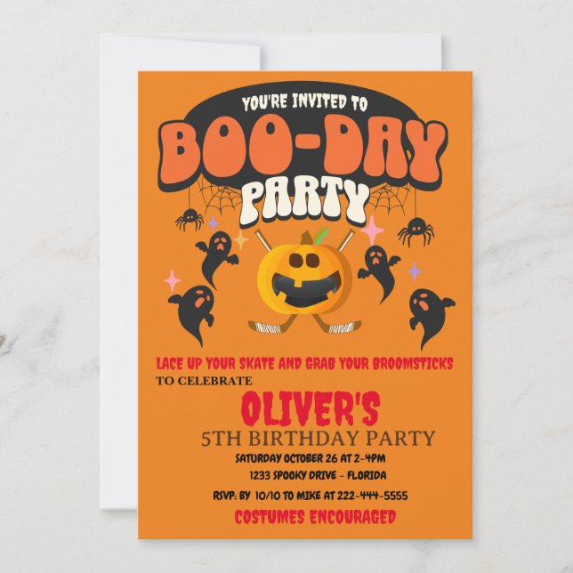 BOO-DAY PARTY HALLOWEEN PUMPKIN HOCKEY  INVITATION (Front)