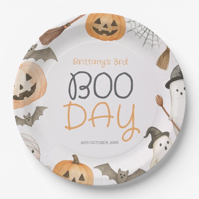 Boo Day Spooky Halloween Birthday Paper Plate (Front)