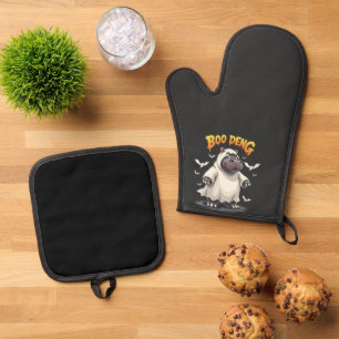 Boo Deng Ghost Baby Pygmy Hippo Moo Deng Halloween Oven Mitt & Pot Holder Set