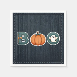 BOO Denim Rustic Country Pumpkin Ghost Halloween Napkin