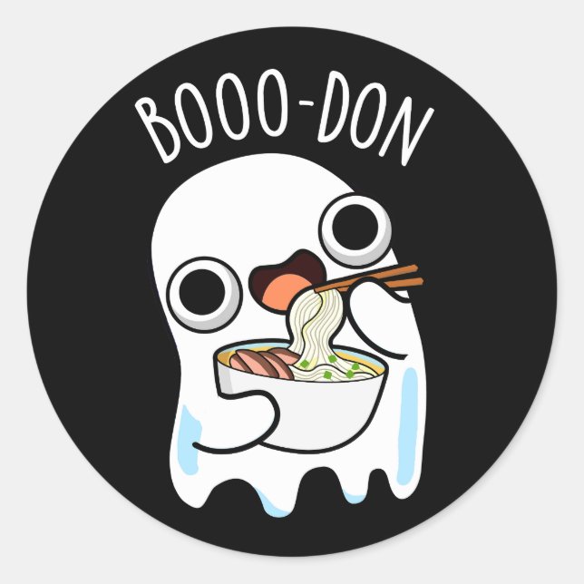 Boo-don Funny Ghost Udon Pun Dark BG Classic Round Sticker (Front)