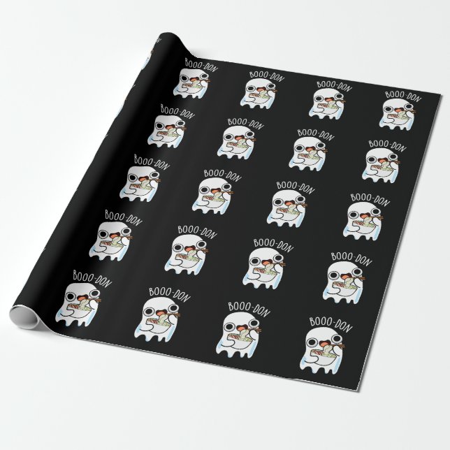 Boo-don Funny Ghost Udon Pun Dark BG Wrapping Paper (Unrolled)