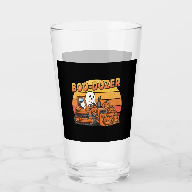 Boo Dozer Ghost Funny Halloween Glass (Front)