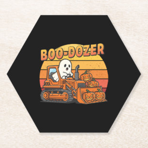 Boo Dozer Ghost Funny Halloween Paper Coaster