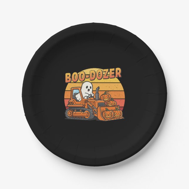 Boo Dozer Ghost Funny Halloween Paper Plate (Front)