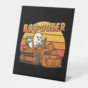 Boo Dozer Ghost Funny Halloween Pedestal Sign
