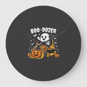 Boo Dozer Halloween Ghost Bulldozer_1 Large Clock