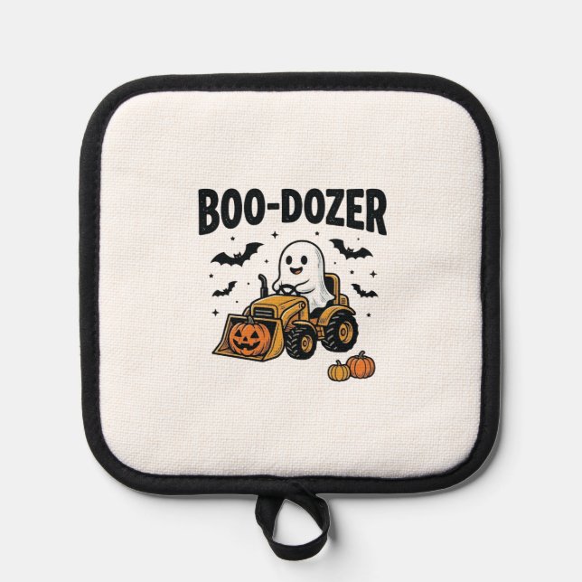 Boo-Dozer Halloween Ghost Bulldozer Design_1 Pot Holder (Front)