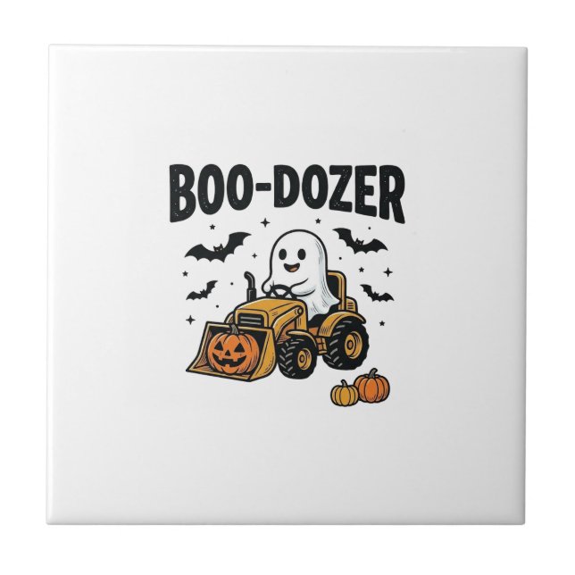 Boo-Dozer Halloween Ghost Bulldozer Design_1 Tile (Front)