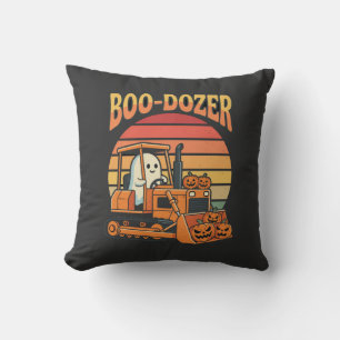 Boo-Dozer Halloween Ghost Pumpkin Bulldozer Cushion