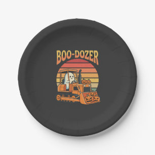 Boo-Dozer Halloween Ghost Pumpkin Bulldozer Paper Plate