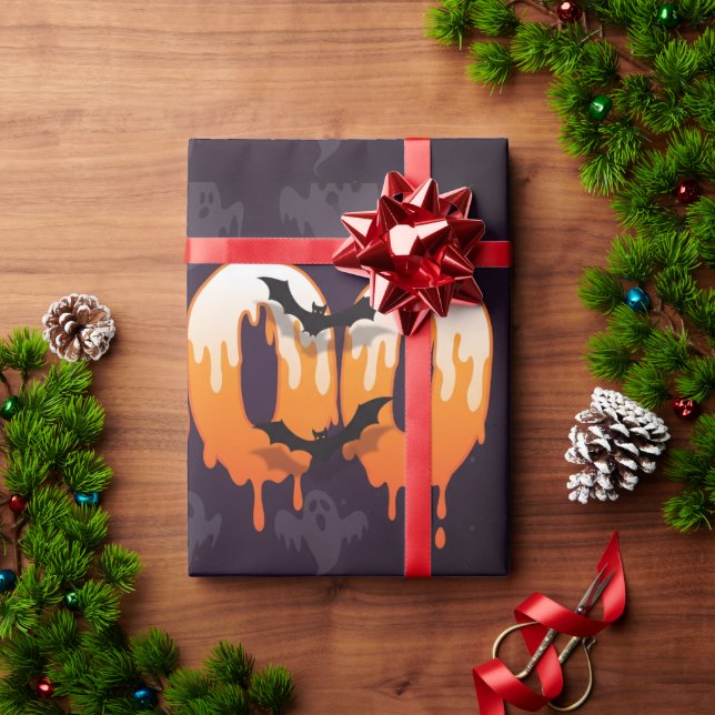 🎃BOO Dripping Halloween Letters with Ghosts  Wrapping Paper (Holiday Gift)
