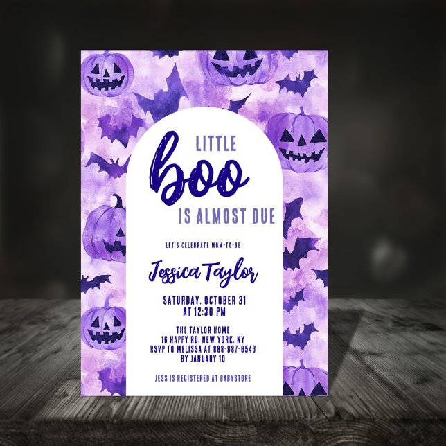 Boo Due Purple Pumpkin Bat Halloween Baby Shower Invitation (Creator Uploaded)