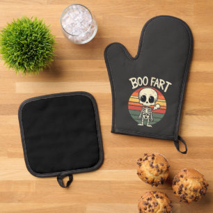 Boo fart Funny Spooky Pastel Ghost Goth Retro Oven Mitt & Pot Holder Set