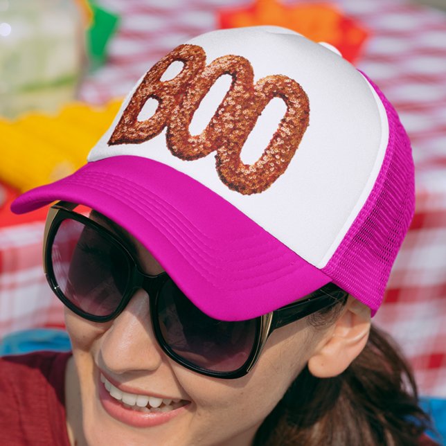 Boo Faux Sequin Look Orange  Trucker Hat (Creator Uploaded)