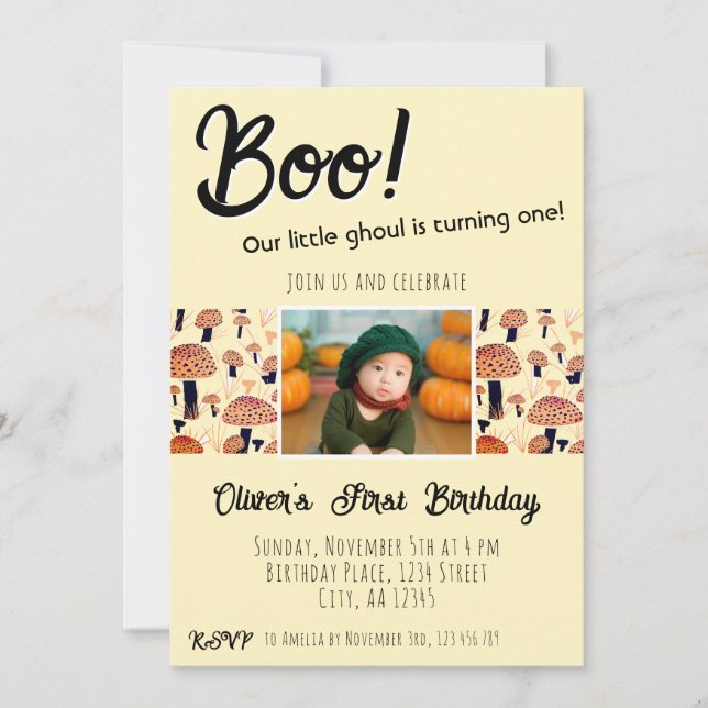 Boo First Birthday Mushrooms Halloween Fall Invitation (Front)