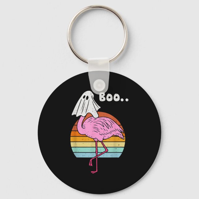 Boo Flamingo Ghost Soky Halloween Costume Bird Ani Key Ring (Front)
