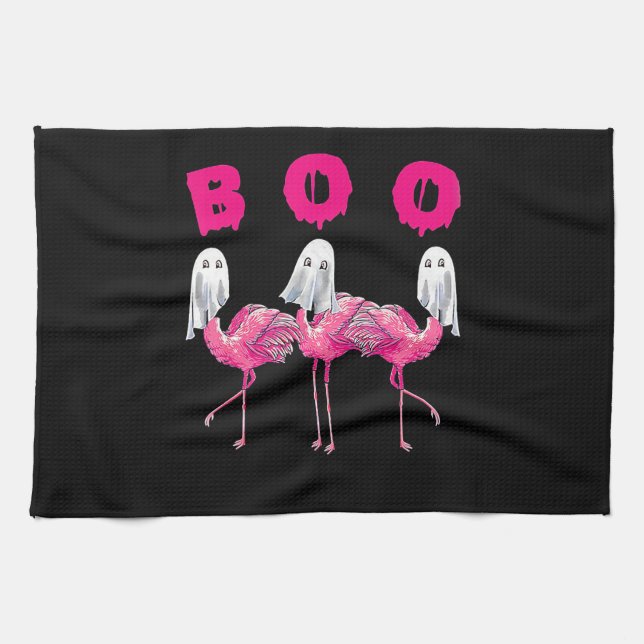 Boo Flamingo Halloween Flamingo Ghost Tea Towel (Horizontal)