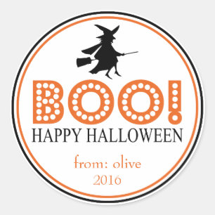 Boo! Flying Witch (Black / Orange) Classic Round Sticker