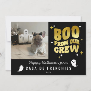 Boo From Crew   Modern Retro Halloween Photo Gold Holiday Card