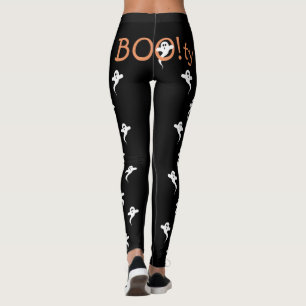BOO! Funny Booty Pun Cute Ghost Pattern Halloween Leggings